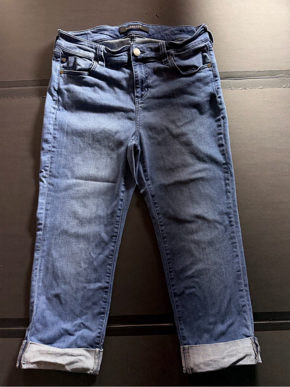 Liverpool Los Angeles The Crop Boyfriend Jeans Size 14W Harlow Wash Cuffed